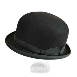 Vintage 40s, 50s Black Bowler Derby Hat, Size 6 7/8 Small